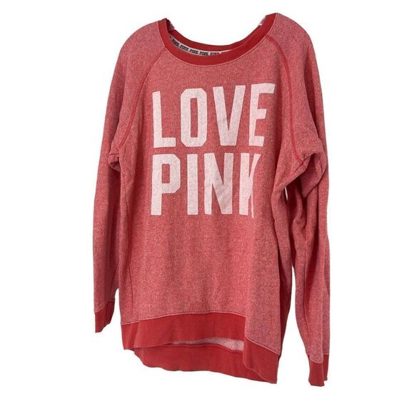 PINK Victorias Secret Sweatshirt Red Relaxed Fit Longline Athleisure Size Small - Picture 1 of 6